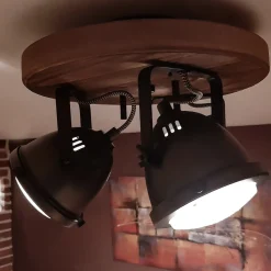 Alaska rund taklampe - Jerngrå/tre