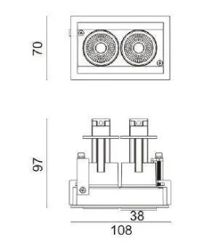 Aria mini flex K2 downlight justerbar 2x5W 3000K RA90 Dimbar - Svart