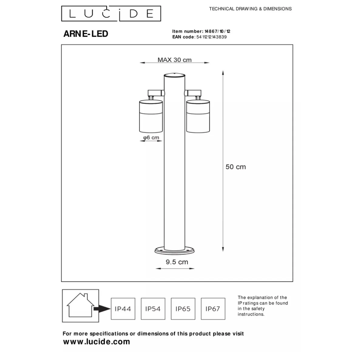 Arne pullert utendørs 2 arm IP44 GU10 50 cm - Satin Krom