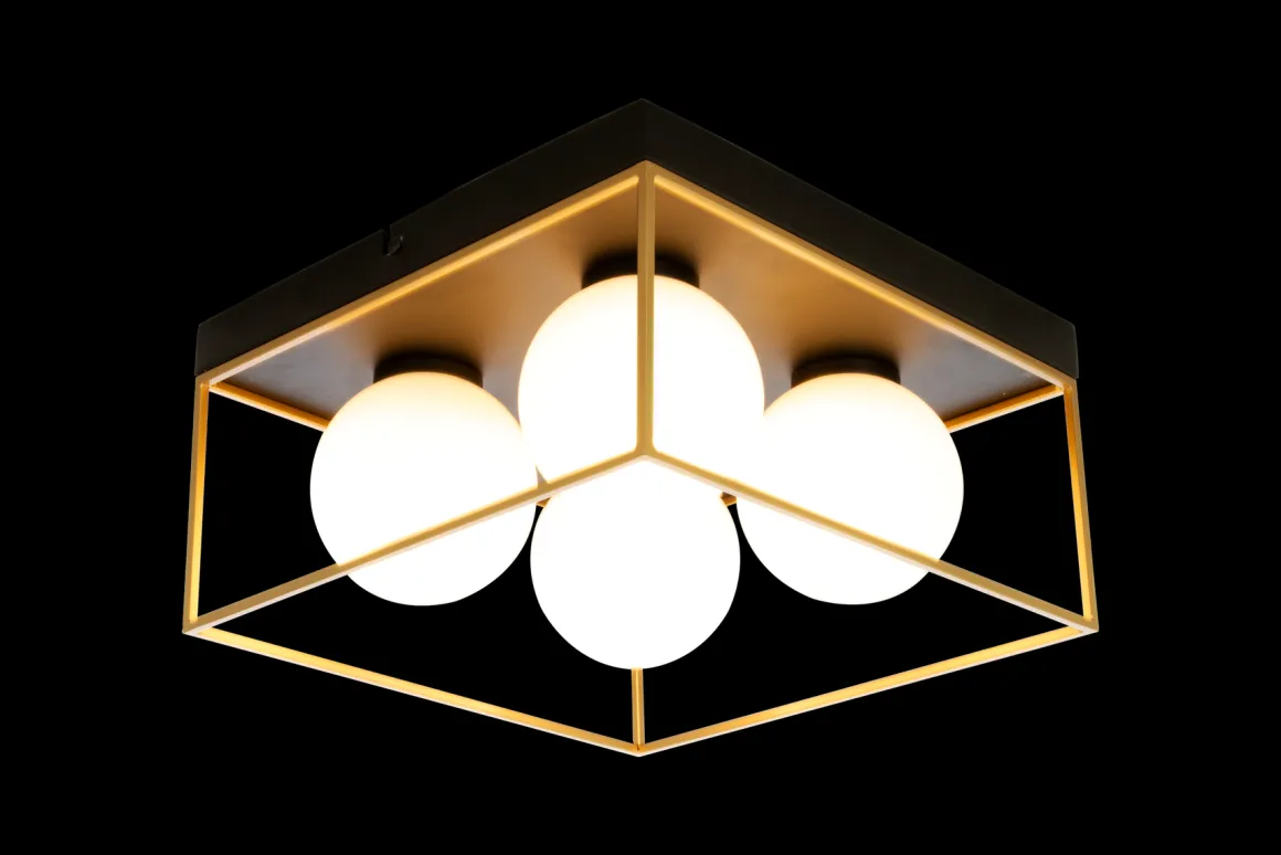 Astro taklampe 28x28 - Svart/opal/gullfarget