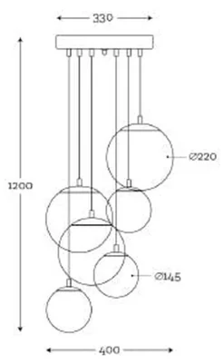 Bacan takpendel rondell 6-lys - Børstet stål/multifarget