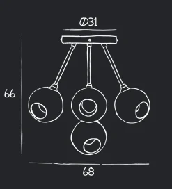 Ballroom Molecule taklampe - messing base/rosa glass