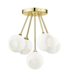 Ballroom Molecule taklampe - messing base/hvitt glass