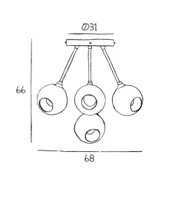 Ballroom Molecule taklampe - messing base/hvitt glass