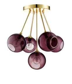 Ballroom Molecule taklampe - messing base/lilla glass