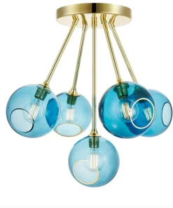 Ballroom Molecule taklampe - messing base/blå glass