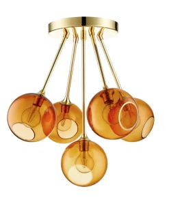 Ballroom Molecule taklampe - messing base/oransje glass