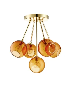 Ballroom Molecule taklampe - messing base/oransje glass