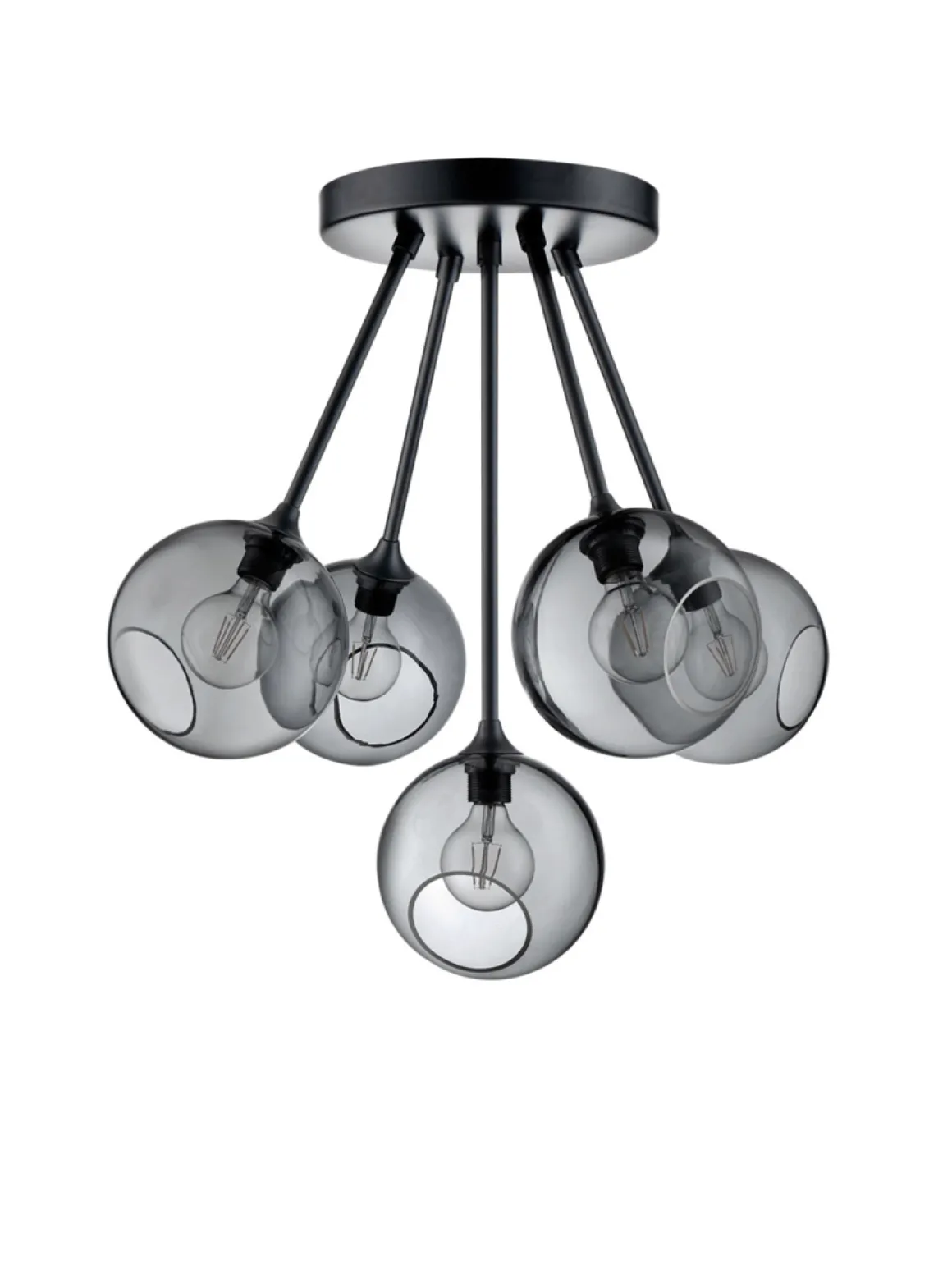 Ballroom Molecule taklampe - svart base/sotet glass