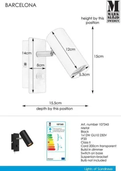 Barcelona vegglampe Svart - Svart