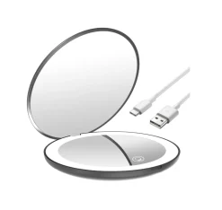 Beauty Hand oppladbart sminkespeil med lys - Svart