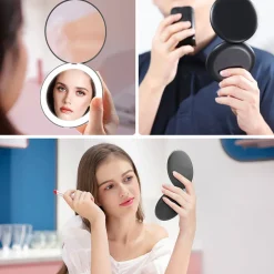 Beauty Hand oppladbart sminkespeil med lys - Svart