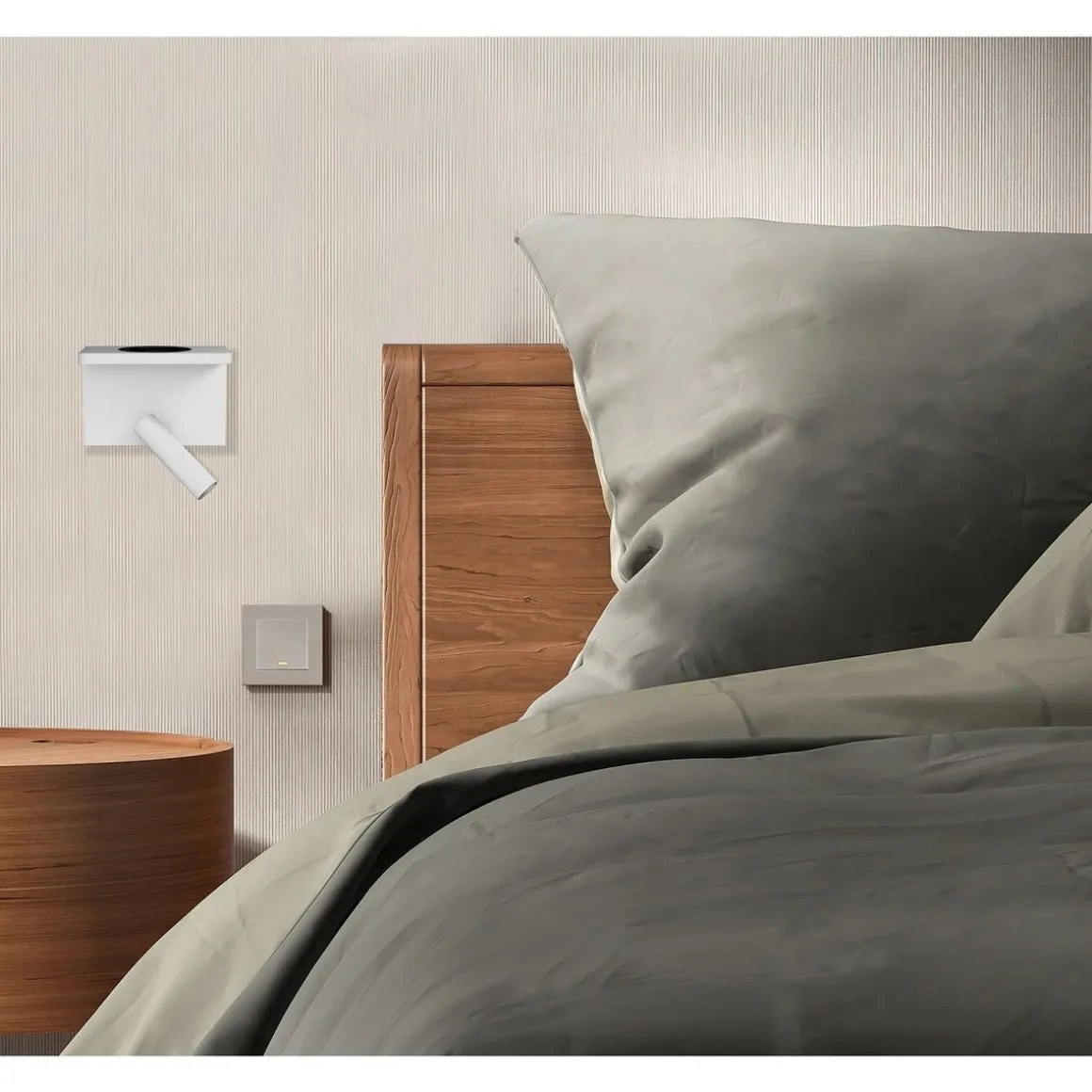 Bedside vegglampe 3W 2700 Kelvin med trådløs hurtig lader og USB A og C