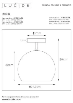 Bink taklampe 25 cm - Blå