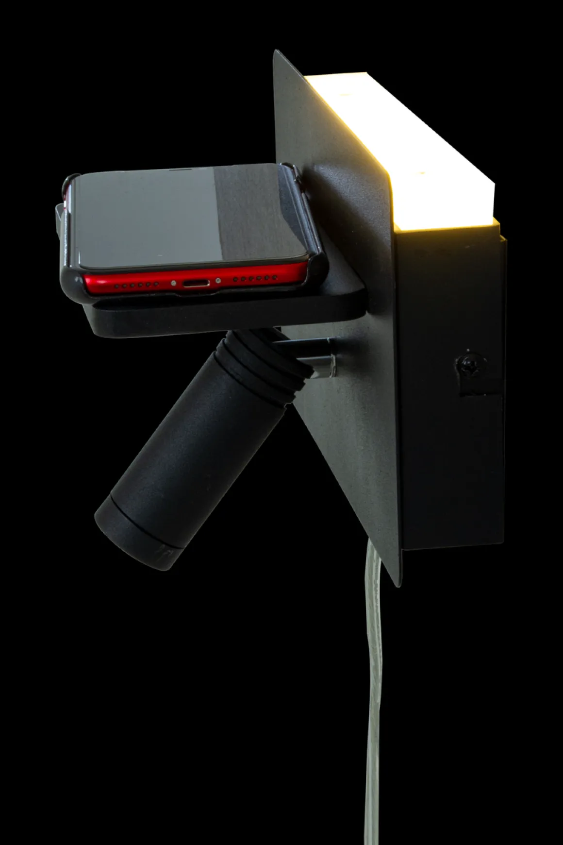 Cargador vegglampe med trådløs lader og USB - Svart