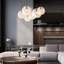 Chester takpendel 35 cm - Messing/Amberfarget glass