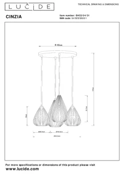 Cinzia takpendel 55,5 cm 4-lys