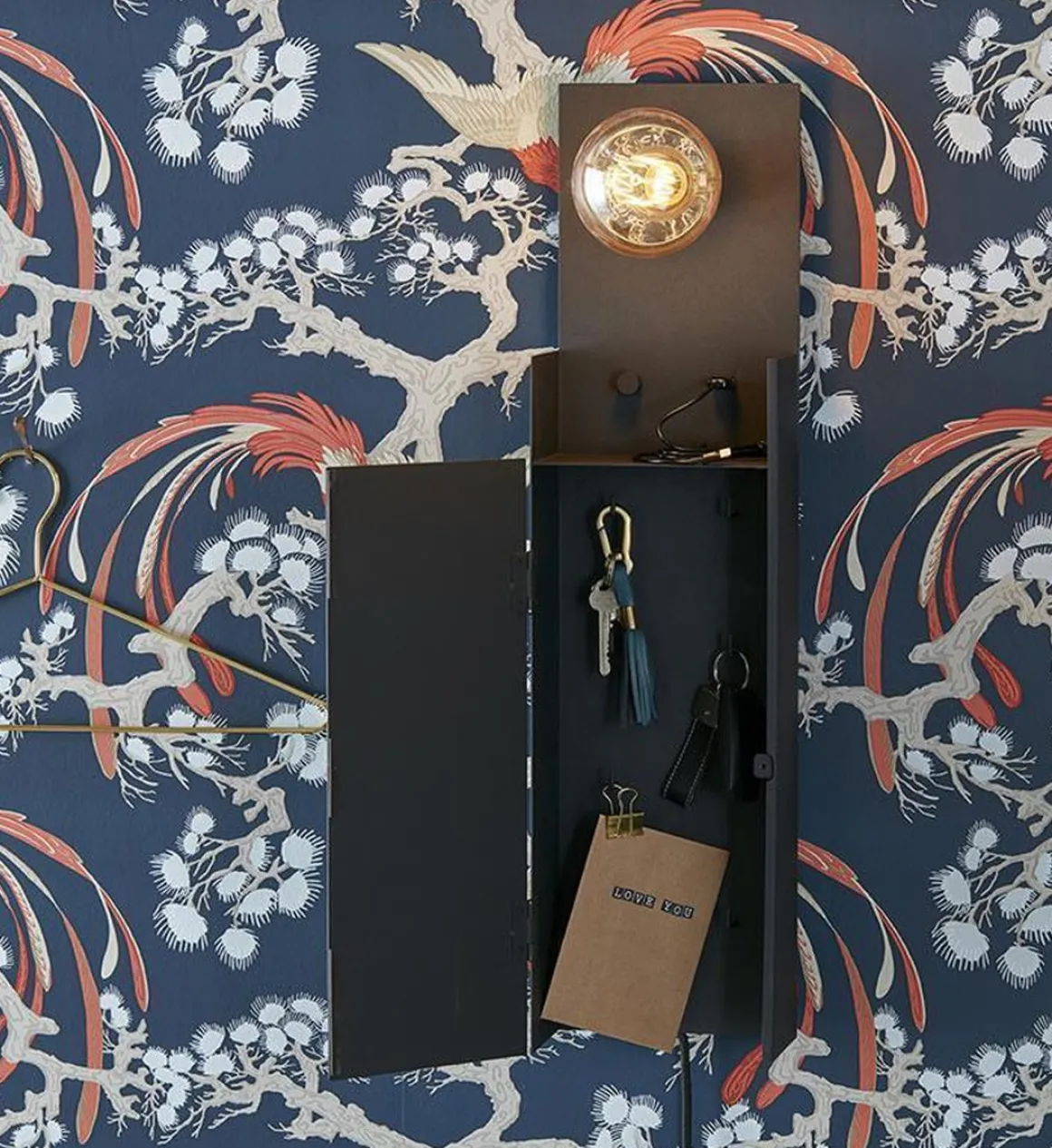 Combo vegglampe/nøkkelskap - Svart - Svart