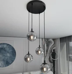 Cosmo rondell takpendel 4 lys - Svart/Røykfarget