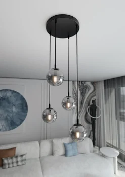 Cosmo rondell takpendel 4 lys - Svart/Røykfarget