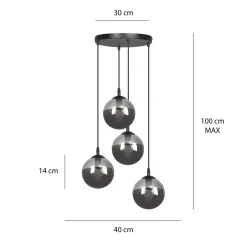 Cosmo rondell takpendel 4 lys - Svart/Røykfarget