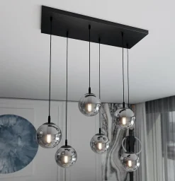 Cosmo takpendel 6 lys - Svart/Røykfarget