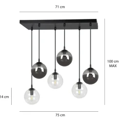 Cosmo takpendel 6 lys - Svart/Røykfarget