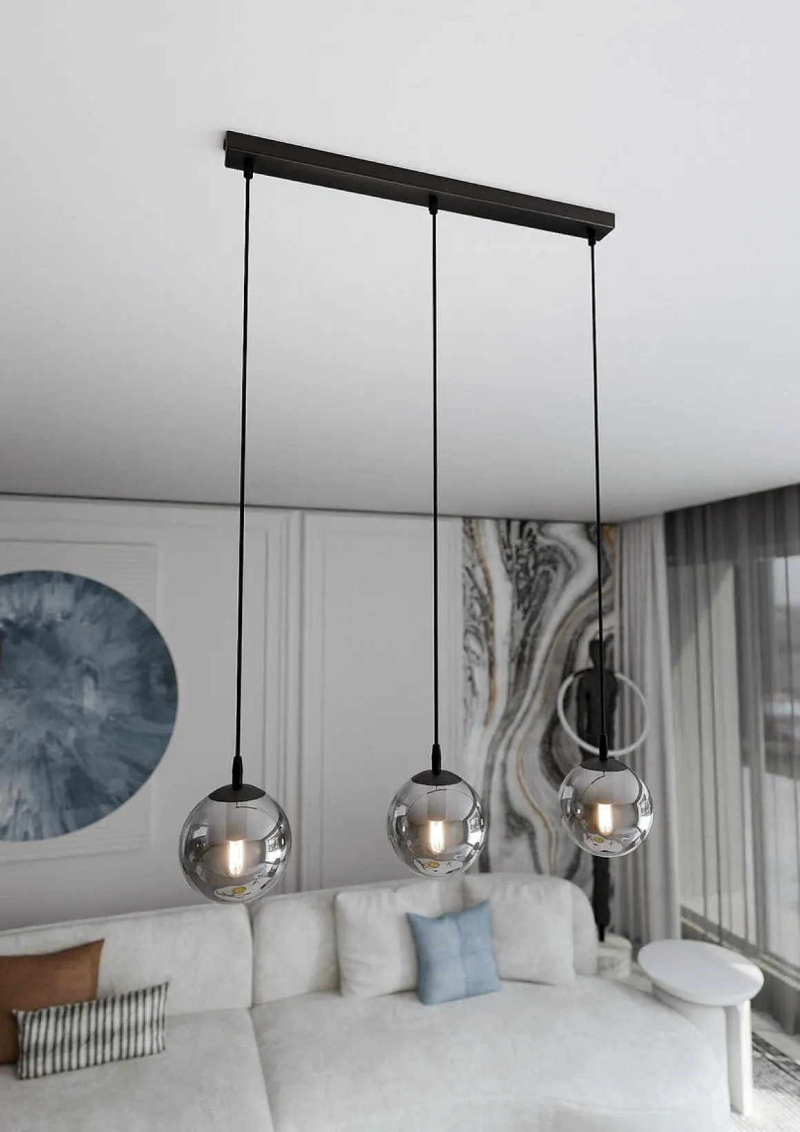 Cosmo takpendel 3 lys - Svart/Røykfarget