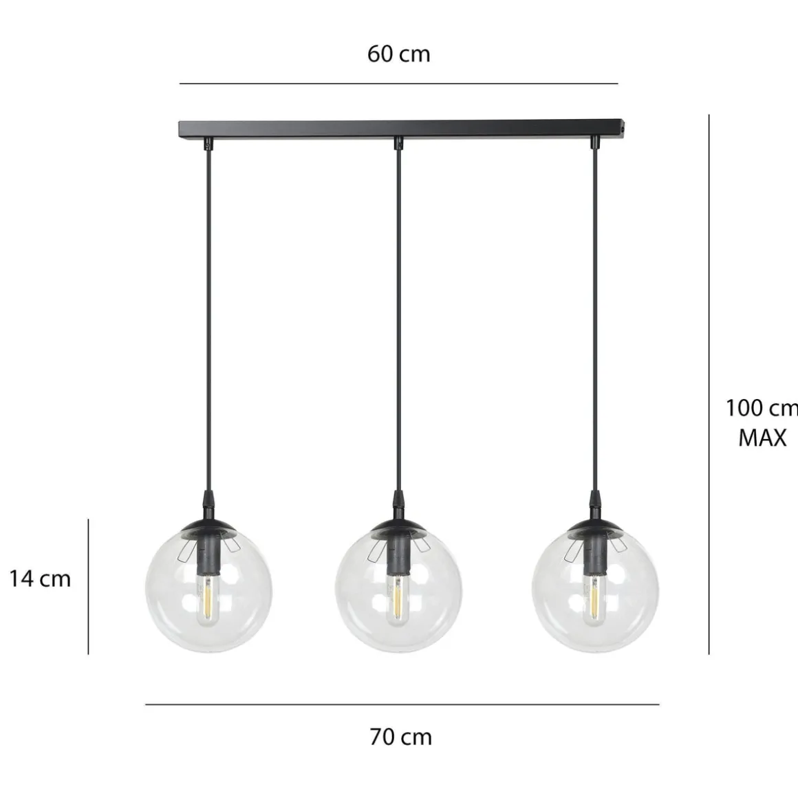 Cosmo takpendel 3 lys - Svart/Røykfarget