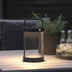 Crotone lanterne bord/gulv 30 cm IP54 oppladbar USB/Solcelle - Svart