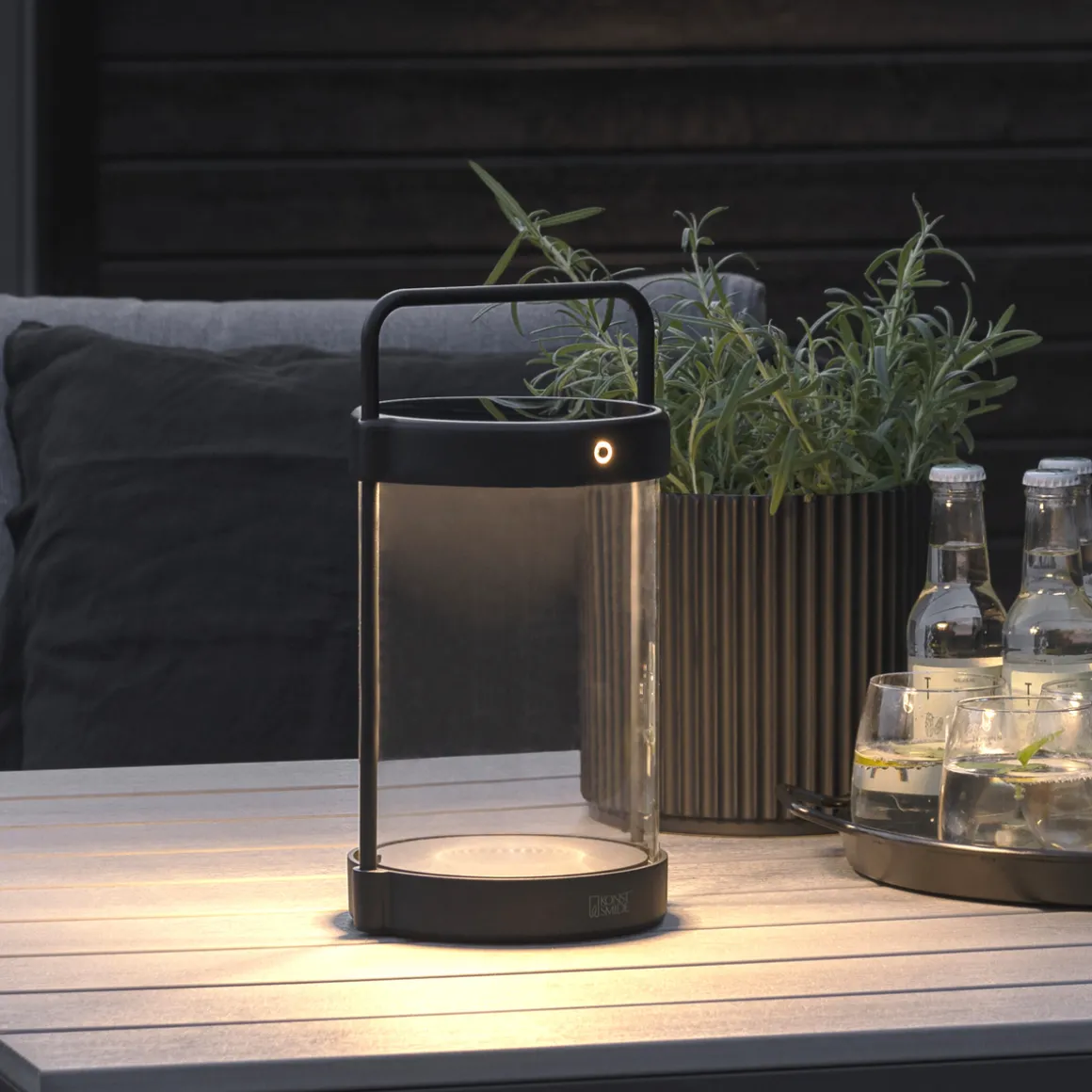 Crotone lanterne bord/gulv 30 cm IP54 oppladbar USB/Solcelle - Svart