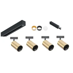 Designline Tube Pro komplett 1.9 meter spotskinne med 4 spotter GU10 - Svart/Messing