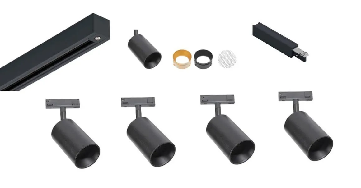 Designline Tube Pro komplett 1.9 meter spotskinne med 4 spotter GU10 - Svart