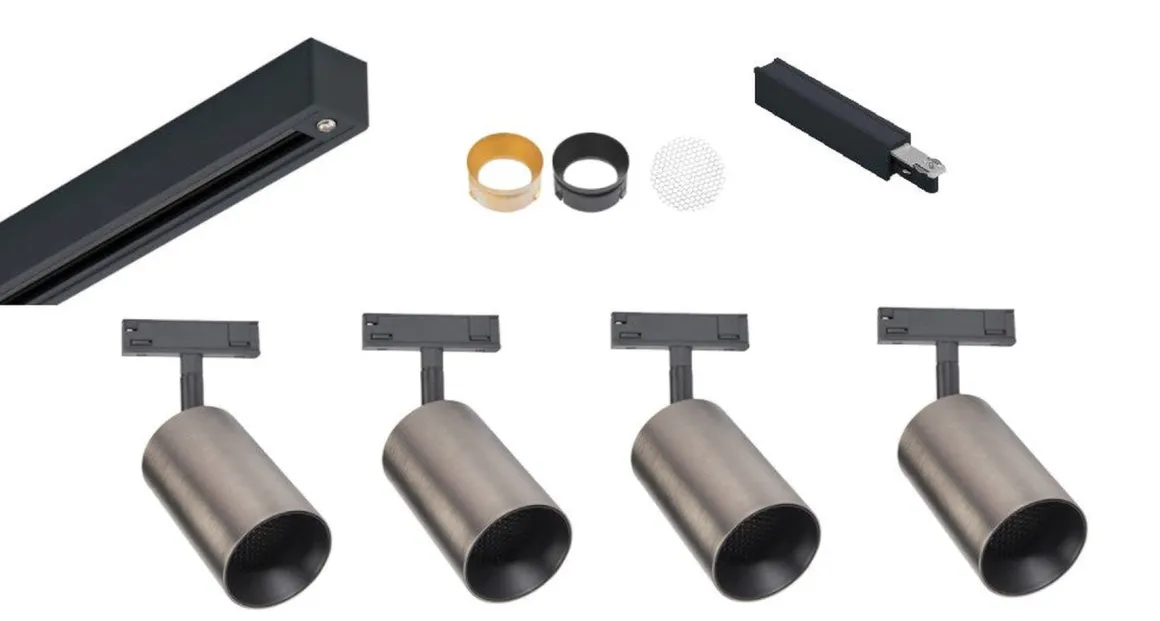 Designline Tube Pro komplett 1.9 meter spotskinne med 4 spotter GU10 - Svart/Titanium