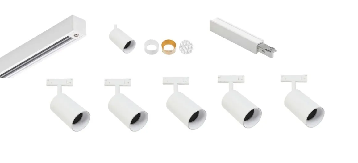 Designline Tube Pro komplett 1,9 meter spotskinne med 5 spotter GU10 - Hvit