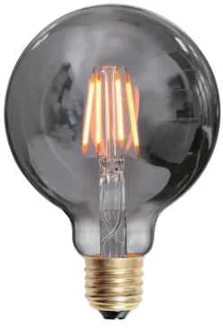 Edison E27 globe filament LED 4W 2200K 95 mm dimbar - Røykfarget