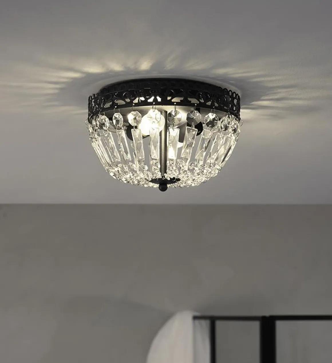 Etienne taklampe 25 cm - Svart/Klar - Svart / Krystall