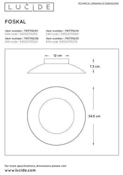 Foskal taklampe 34,5 cm 12W 2700 Kelvin