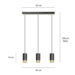 Fumiko takpendel 3 lys - Svart/Gullfarget