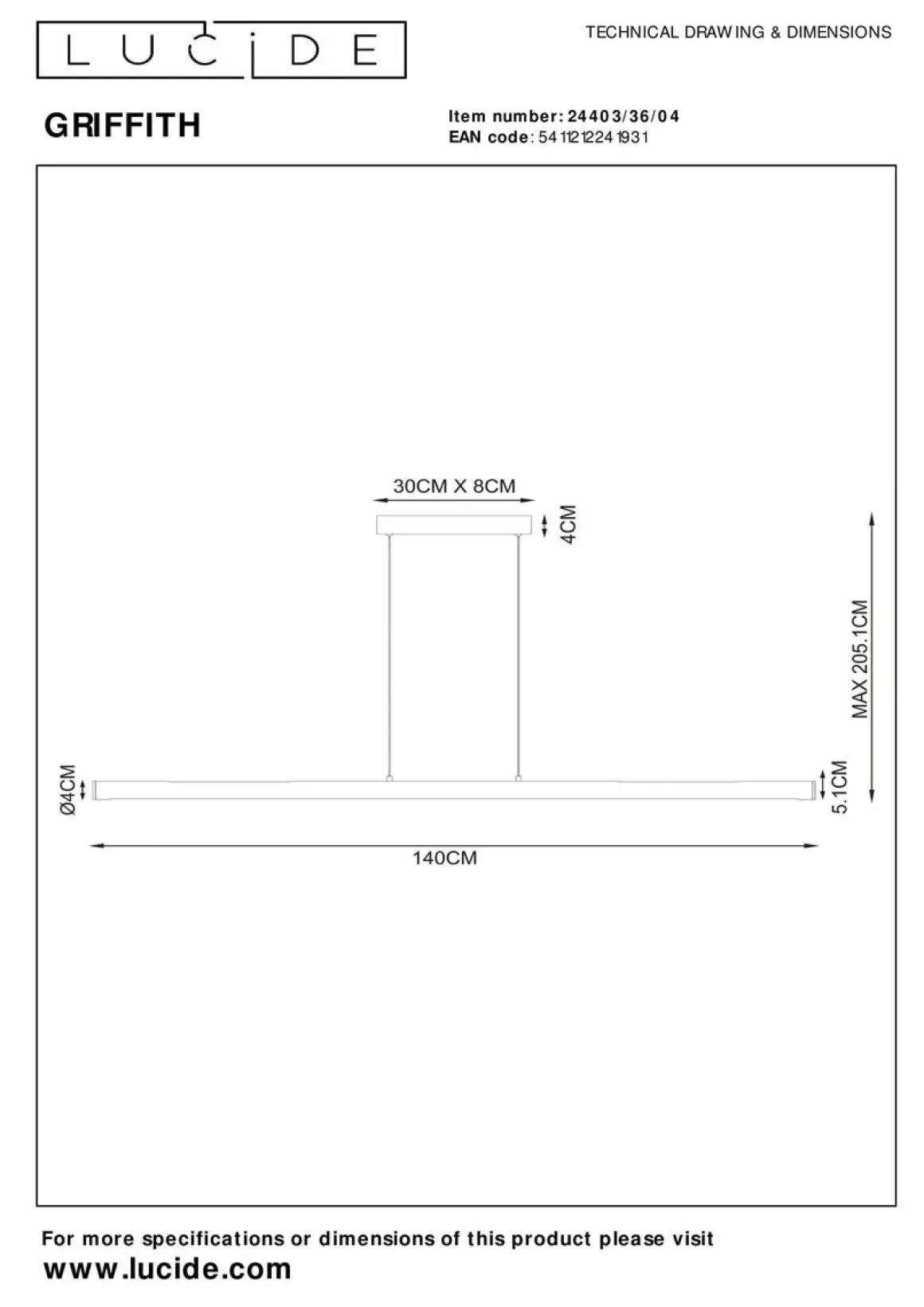 Griffith takpendel 33W - Dimbar