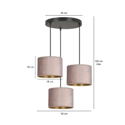 Hilde rondell takpendel 3 lys - Rosa/Gullfarget