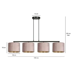 Hilde takpendel 4 lys - Rosa/Gullfarget