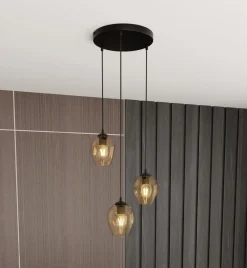 Istar rondell takpendel 3 lys - Svart/Amberfarget