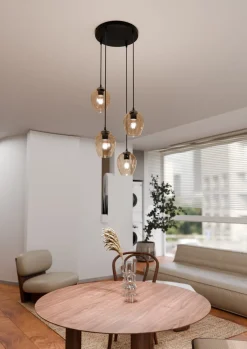 Istar rondell takpendel 4 lys - Svart/Amberfarget