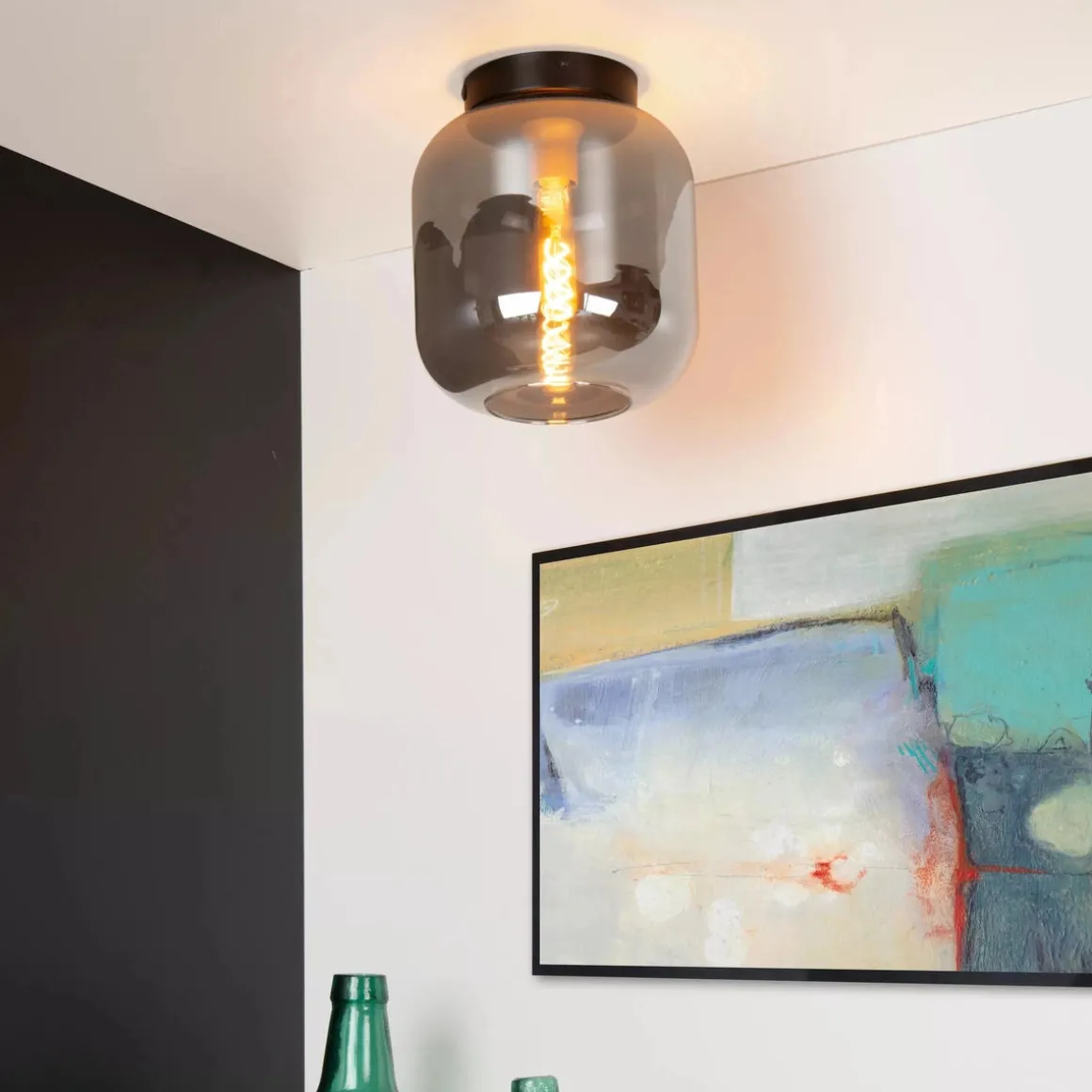 Joanet taklampe 25 cm - Svart/Røykfarget