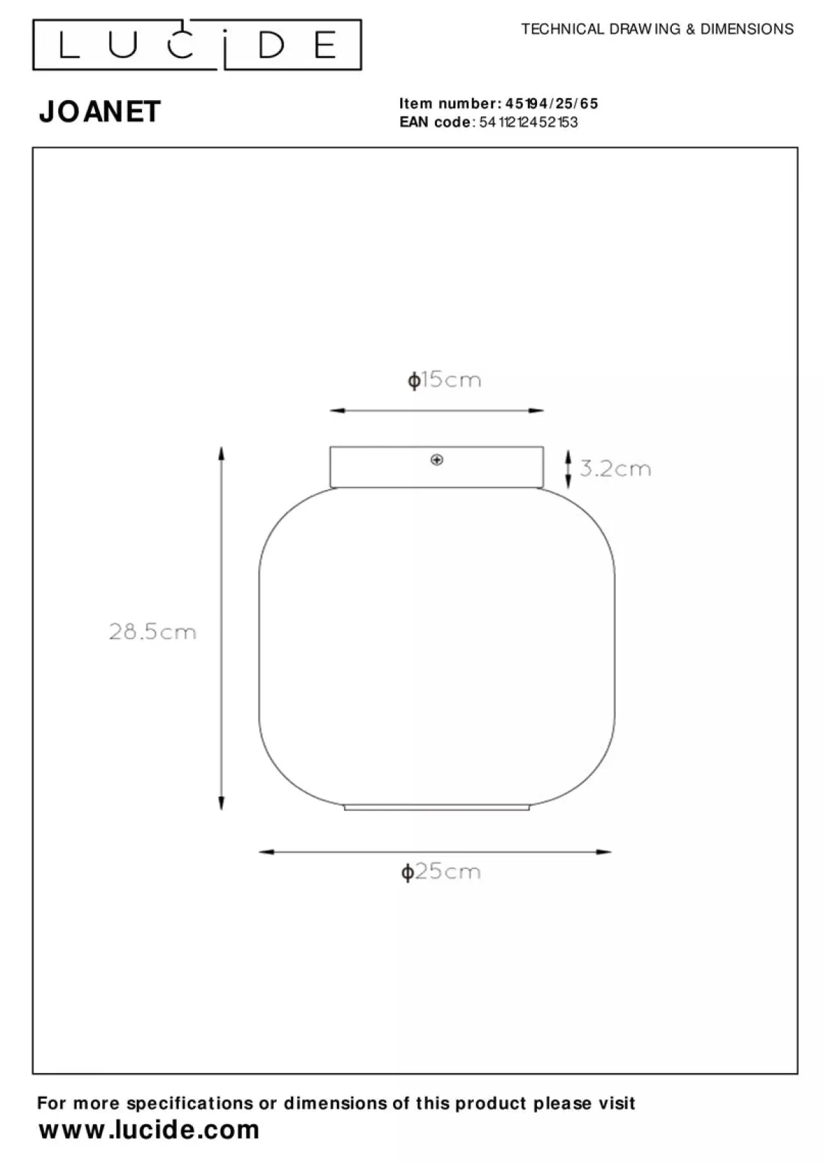 Joanet taklampe 25 cm - Svart/Røykfarget