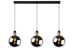 Julius takpendel 3 lys skinne - Røykfarget glass