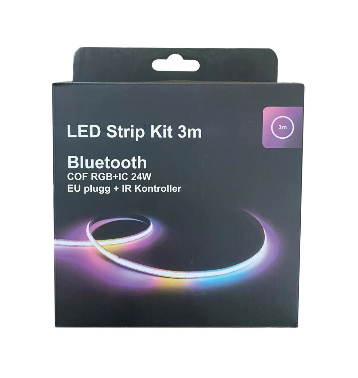 LED Strip kit 27W RGB med EU-plug, dimmer, bluetooth og fjernkontroll - 3 meter