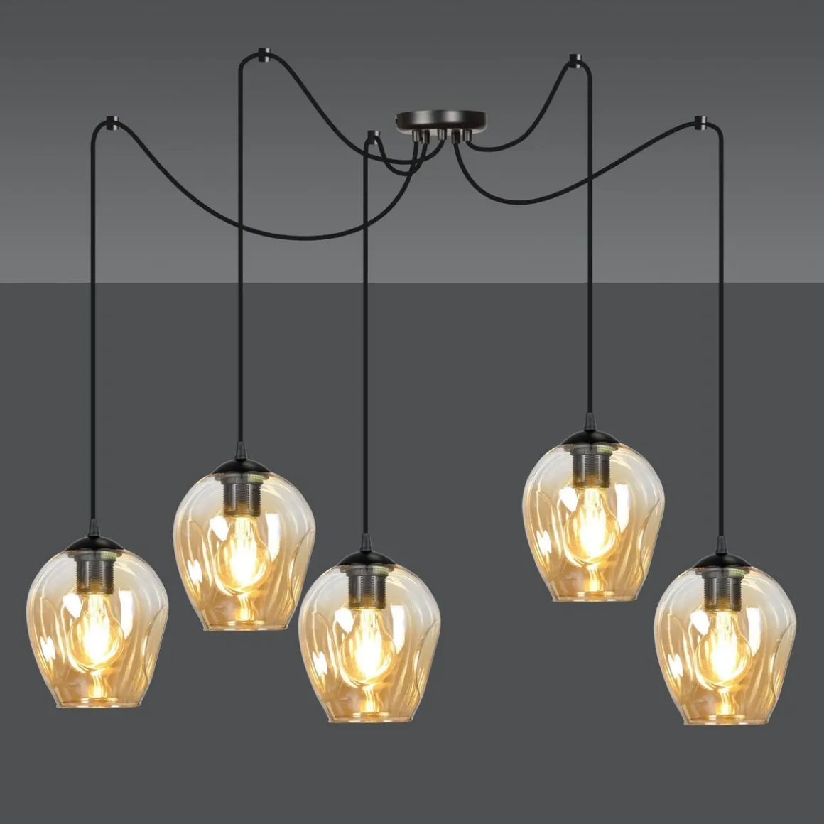 Level takpendel 5 lys - Svart/Amberfarget