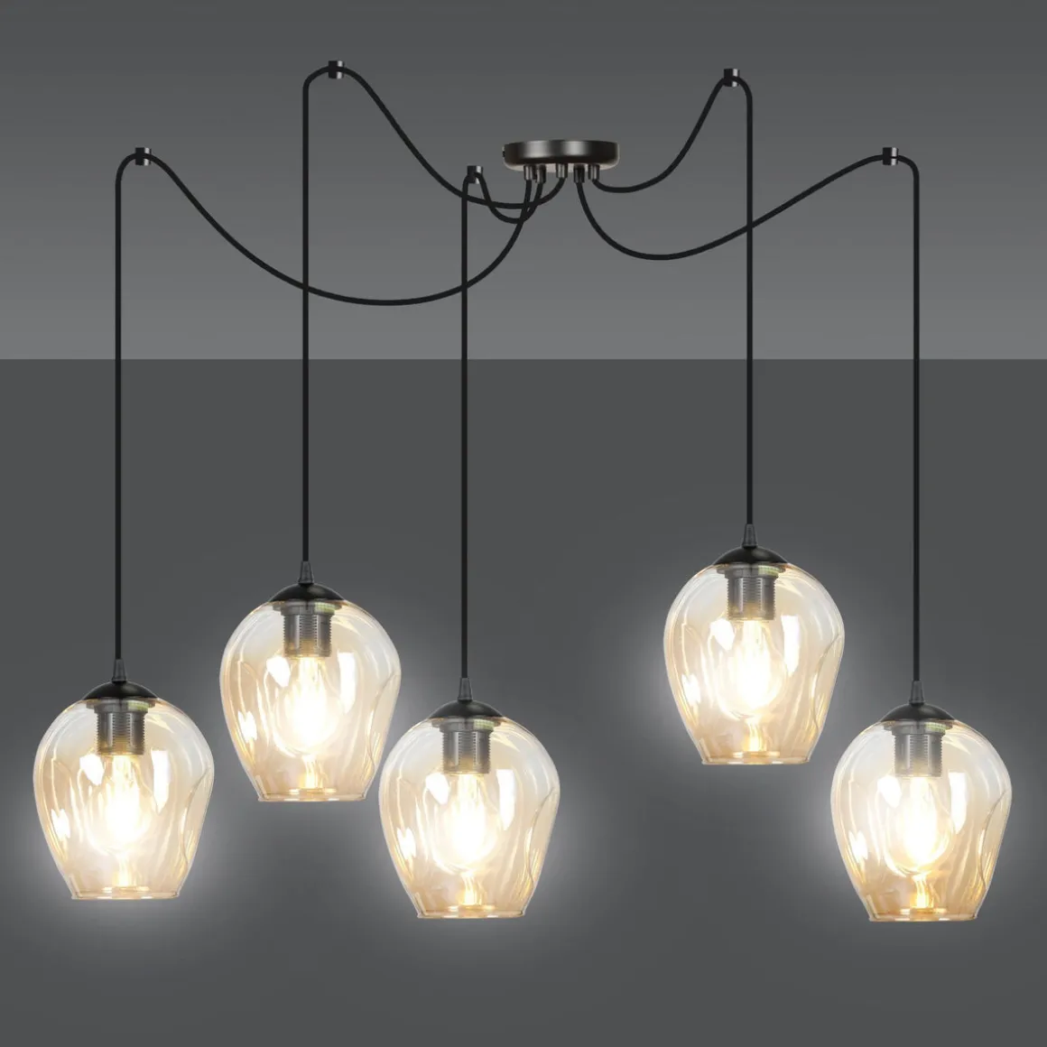 Level takpendel 5 lys - Svart/Amberfarget